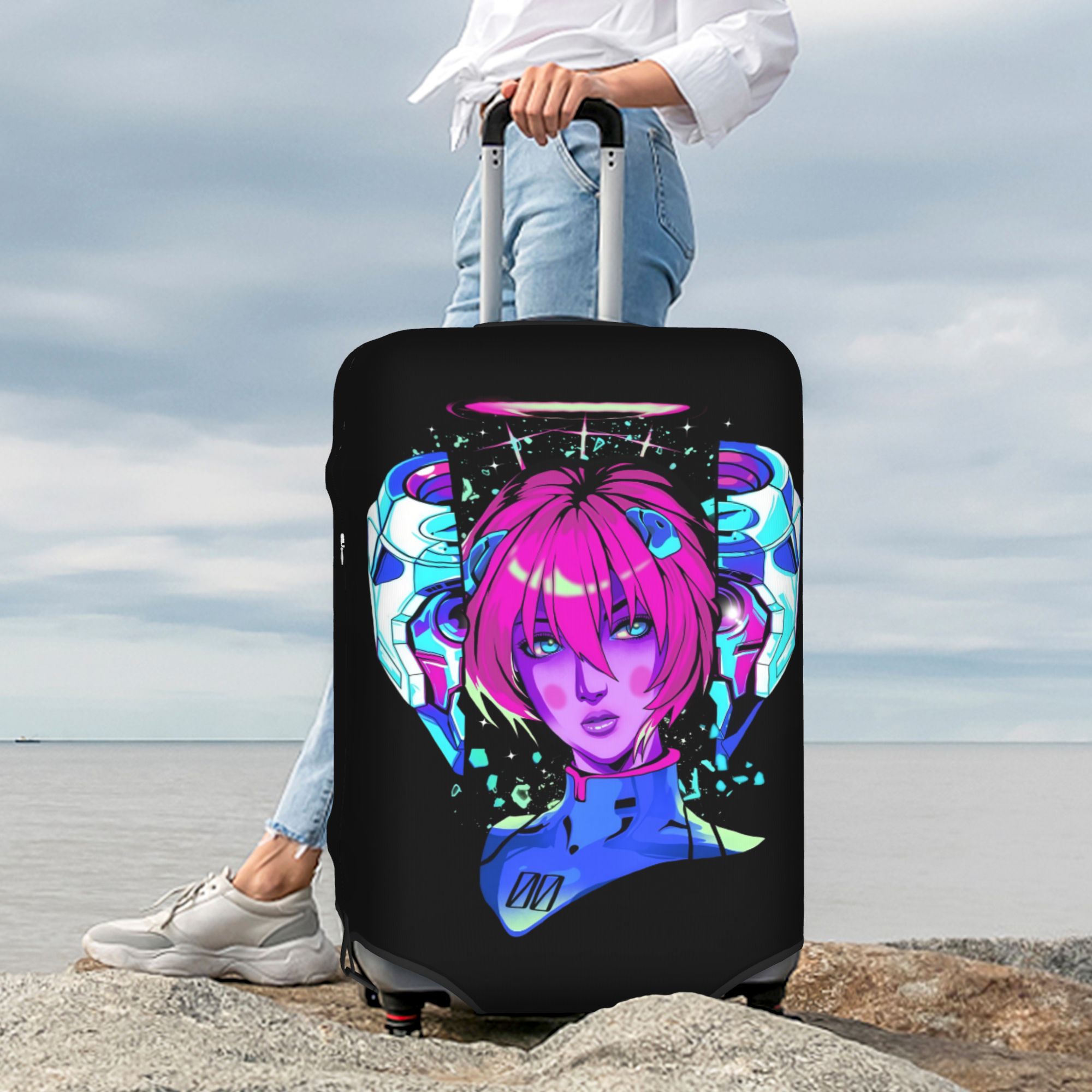 Travel Accessories Rei - เรย์และอีวา 00 นีออนเจเนซิส เอวานเกเลียนกระเป๋าเดินทางแบบยืดหยุ่นอะนิเมะญี่ปุ่นกระเป๋าเดินทางปกป้องเหมาะสำหรับ 18-32 นิ้ว
