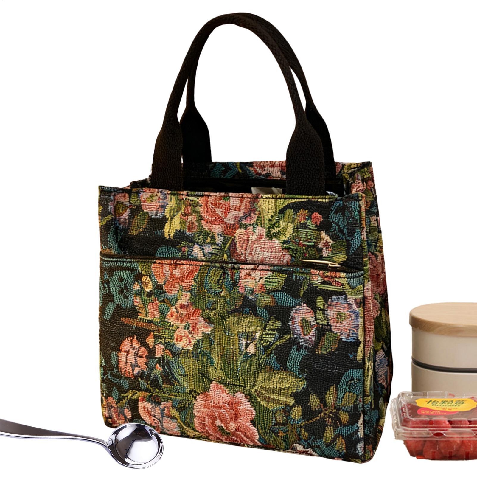 Travel Accessories Tech - กระเป๋าใส่อาหารกลางวันแบบมีฉนวนกันความร้อน ลายดอกไม้ กันน้ำ สำหรับผู้หญิง ทำงาน ใส่อาหาร