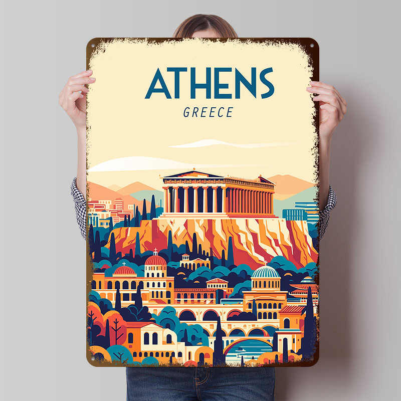 Travel Accessories Greece - โปสเตอร์ท่องเที่ยวกรีซ ป้ายโลหะวินเทจแบบกำหนดเอง ศิลปะติดผนัง ป้ายดีบุกย้อนยุค สำหรับตกแต่งบ้าน ของตกแต่งห้องนั่งเล่น