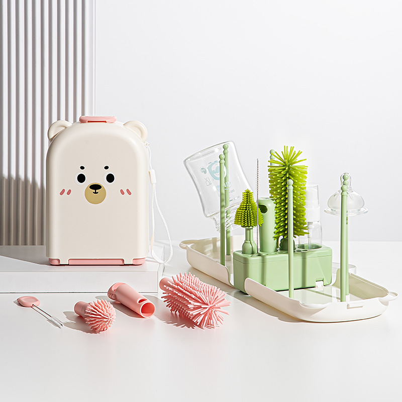 Travel Accessories For 1 Year Old - ชุดแปรงล้างขวดนมสําหรับเดินทาง - แปรงทําความสะอาดซิลิโคนสําหรับทารกแรกเกิดที่ปลอดภัยพร้อมกล่องเก็บขวด จุกนม และอุปกรณ์เสริม