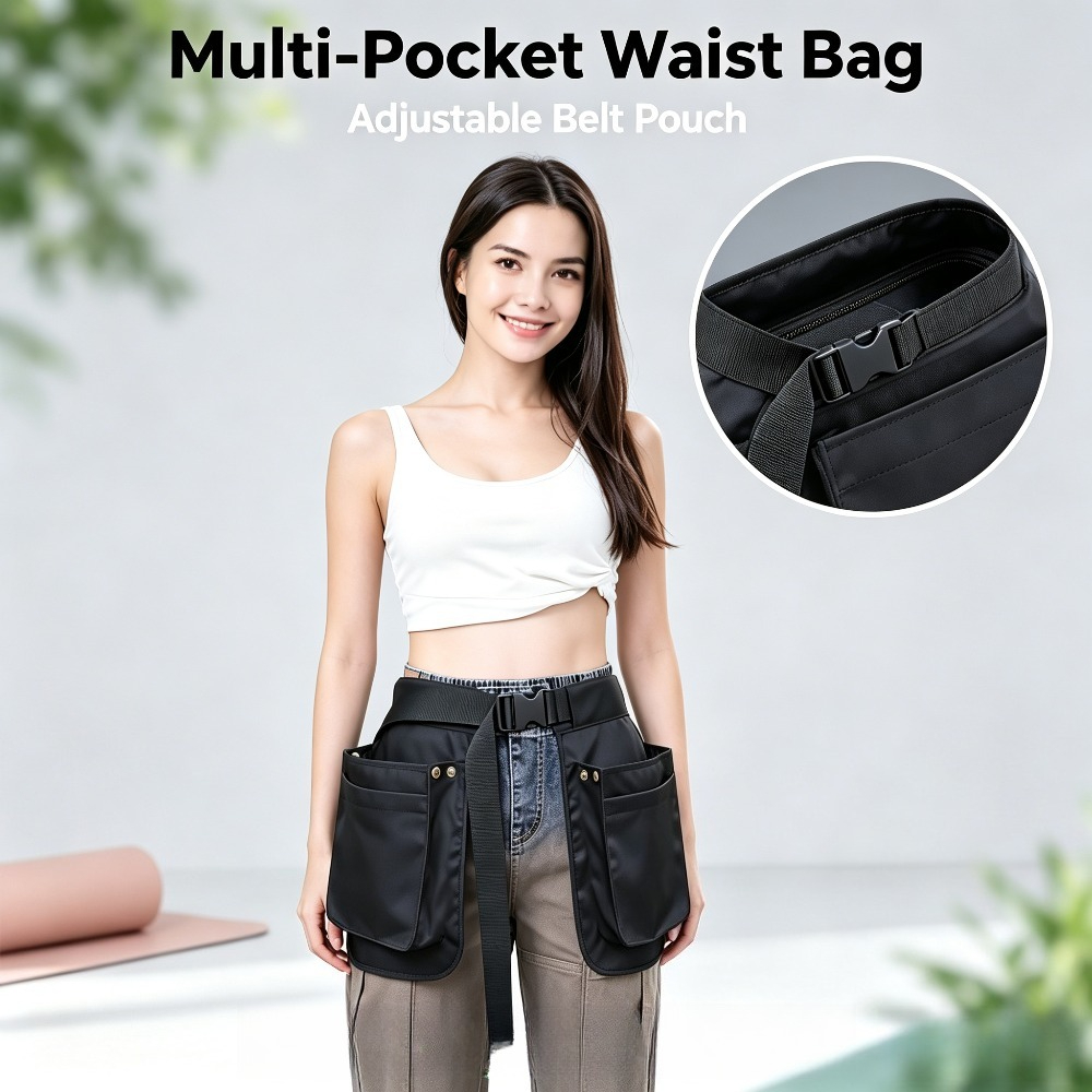 Travel Accessories Hip Belt - กระเป๋าคาดเอวอเนกประสงค์สำหรับกิจกรรมกลางแจ้ง กระเป๋าคาดเอวแบบมีหลายช่องพร้อมซิป ระบายอากาศได้ดี เหมาะสำหรับการเดินทาง วิ่ง เดินป่า