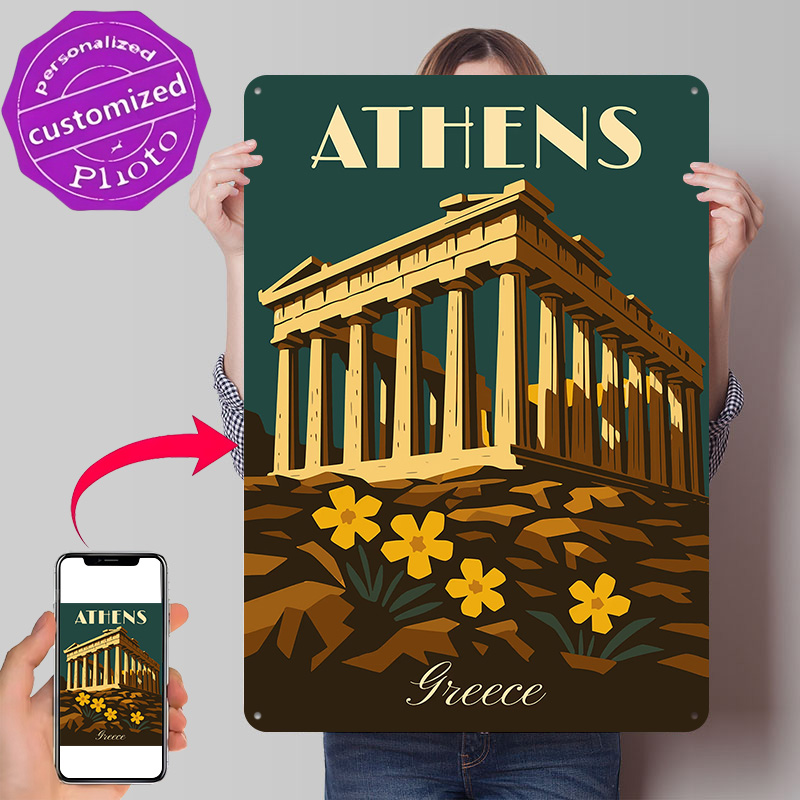 Travel Accessories Greece - โปสเตอร์โลหะลายกรีซเอเธนส์สไตล์เรโทร ของขวัญสุดเพอร์เฟกต์สำหรับแฟนๆ ผู้ชื่นชอบ ของตกแต่งผนังแบบกำหนดเอง ป้ายโลหะสำหรับตกแต่งบาร์