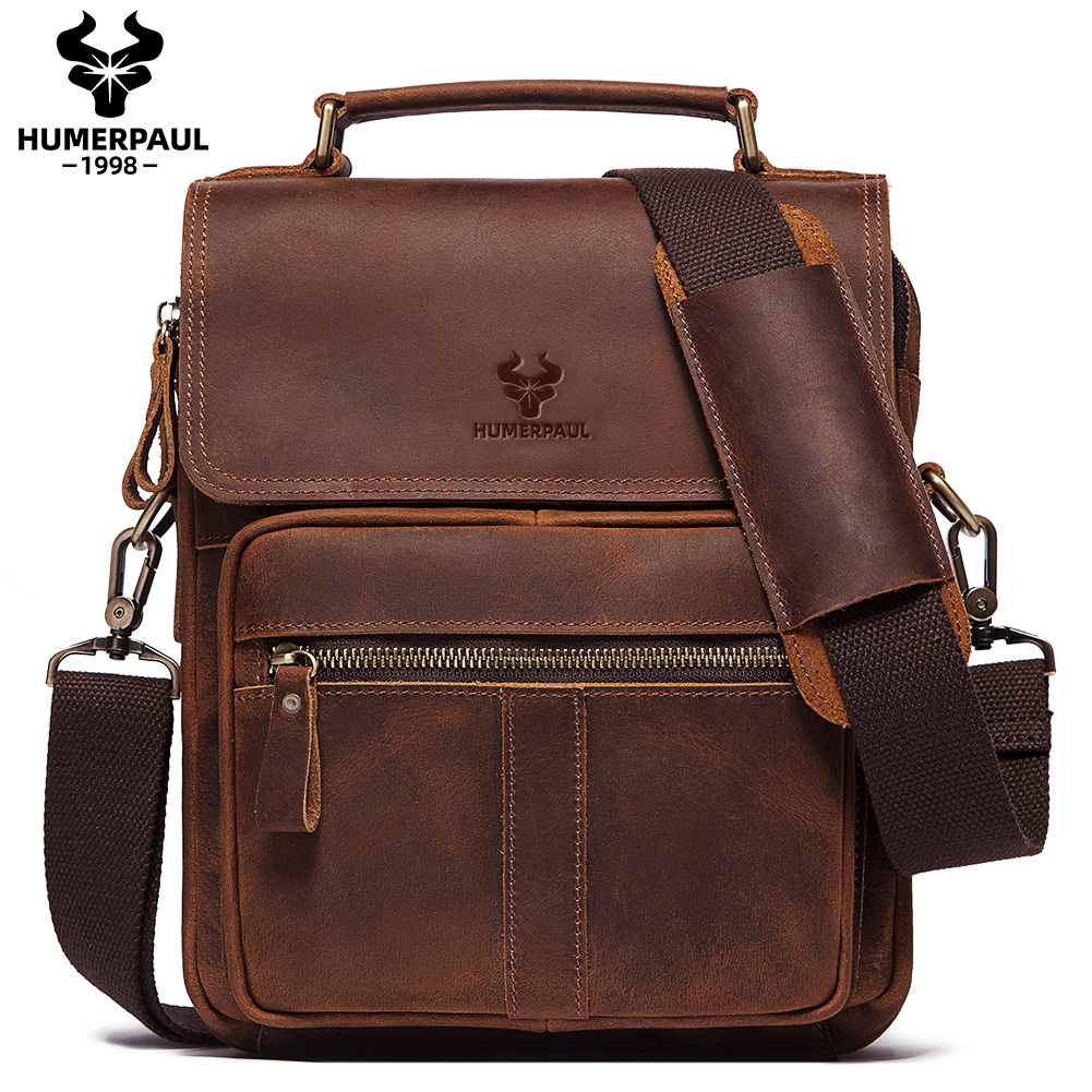 Travel Accessories Tech - HUMERPAUL ของแท้หนังผู้ชายกระเป๋าสะพายทํางานธุรกิจ Messenger กระเป๋าแฟชั่นชาย Crossbody พร้อมสายรัดปรับระดับได้