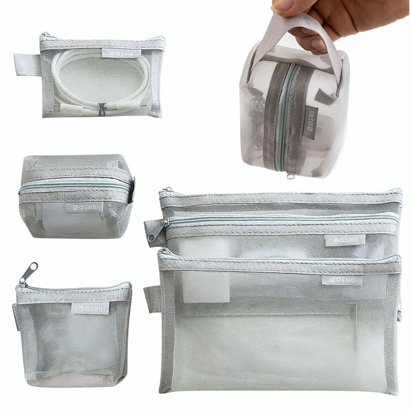 Travel Accessories Tech - กระเป๋าตาข่ายสีเทาสำหรับจัดระเบียบ – สำหรับการเดินทาง, เครื่องสำอาง, เครื่องเขียน, อุปกรณ์อิเล็กทรอนิกส์